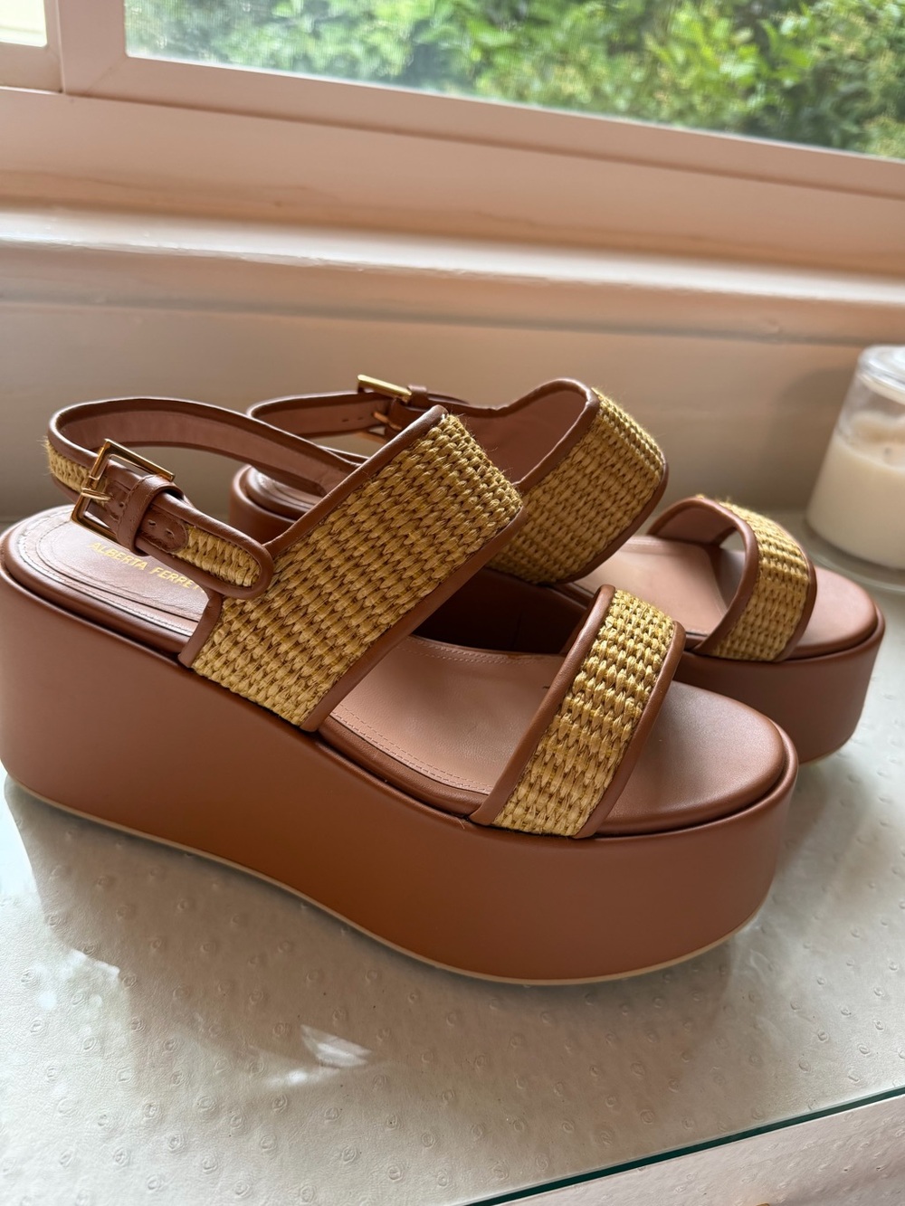 Alberta Ferretti Brown Platform Sandal with Woven Yellow Straps